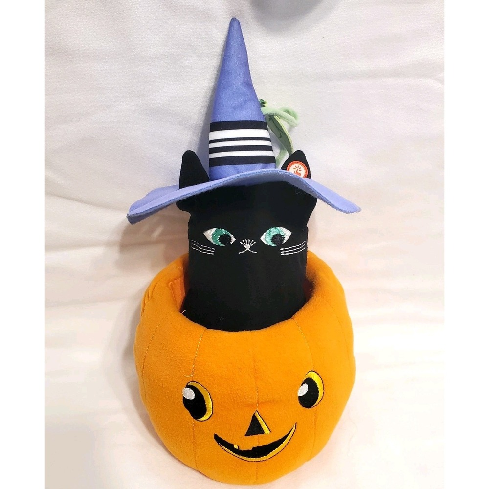 Hallmark Black Cat Witch w/ Pumpkin Motion Sound  Spooky Halloween